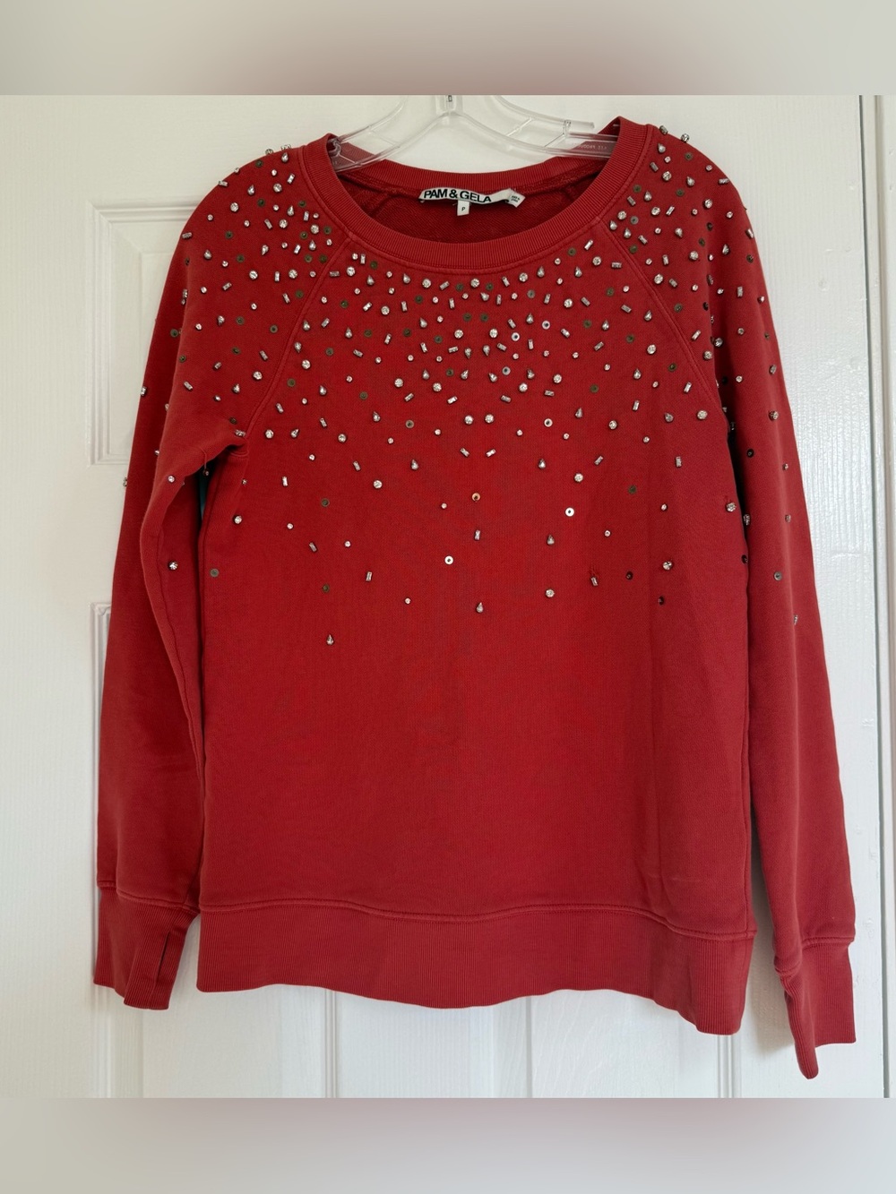 Pam & Gela blood orange rhinestone detail sweatshirt - small